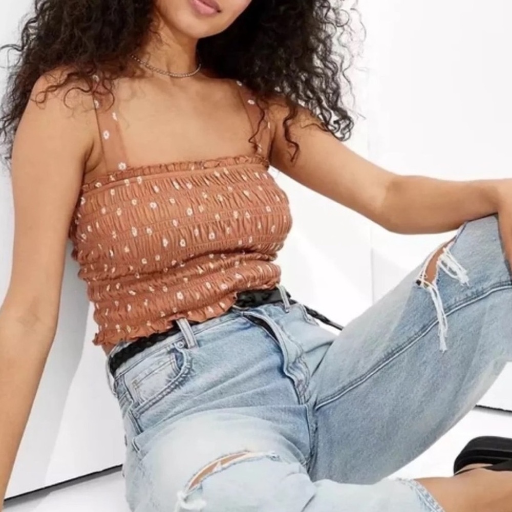 American Eagle Cropped Smocked Tank Top